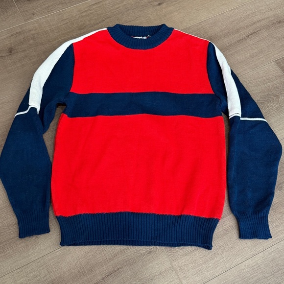 Mergers Other - Vintage Mergers Sweater Men M Red Blue Acrylic Pullover Tight Knit 90s Crew Neck